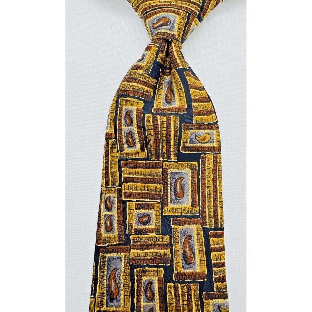 Brioni Silk Necktie Men 60"x3.75" Brown Yellow‎ Paisley Italian Designer